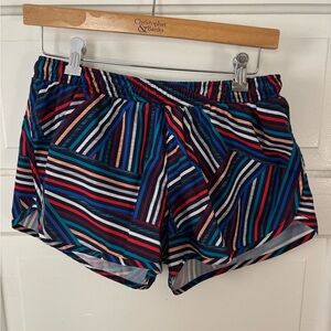 Old Navy Blue and Red Athletic Shorts with Geometric Stripes